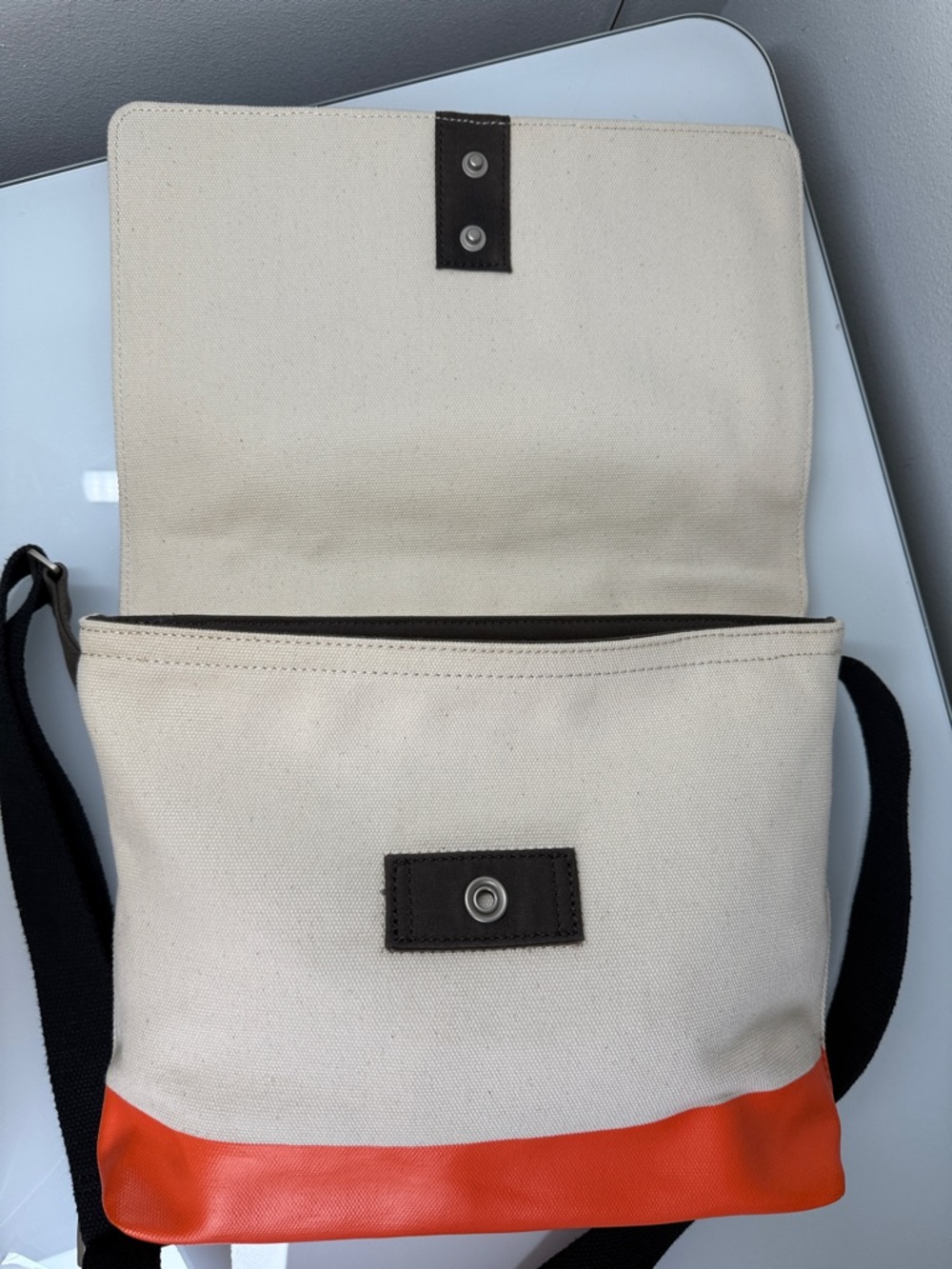 Jack Spade Warren Street Dipped Industrial Canvas Messenger Bag - Orange/Cream - Picture 4 of 5